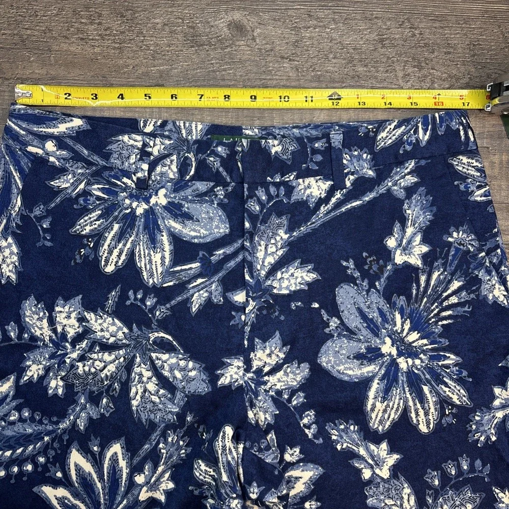 Lauren Ralph Lauren Women's 14‎ Crop Floral Pant Navy Cotton Stretch Pockets NEW - Picture 9 of 11